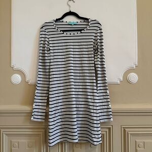 Melissa Odabash Marine Striped Mini Dress Silver Metallic Arm Peep Holes M